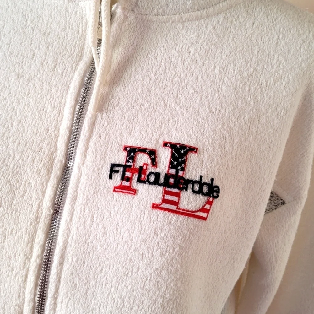 Vintage‎ - White and GrayTerry Cloth Cropped Ft. Lauderdale Zip Front Jacket